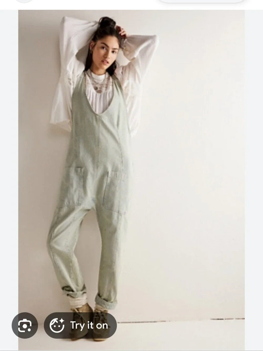 Free People We The Free High Roller Overalls Jumpsuit EUC Olive Sz XL